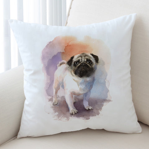 Image of White Pug Colorful Theme Watercolor Painting SWKD4403 Cushion Cover