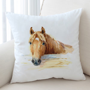Brown Horse Watercolor Painting SWKD4406 Cushion Cover