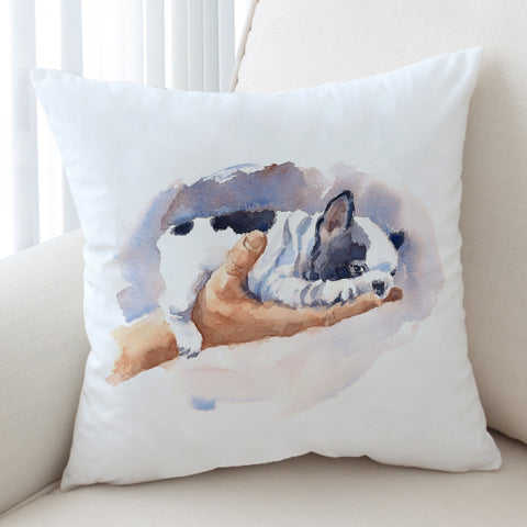 Image of Dairy Pug On Hand Watercolor Painting SWKD4407 Cushion Cover