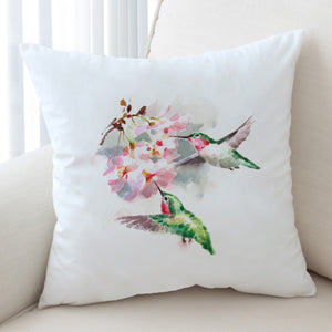 Green Sunbirds Sucking Flowers Watercolor Painting SWKD4408 Cushion Cover