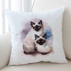 Two Thai Cats Blue & Purple Theme Watercolor Painting SWKD4410 Cushion Cover