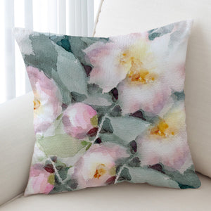 Pink Lotus & Green Leaves Watercolor Painting SWKD4418 Cushion Cover