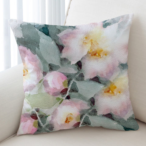 Image of Pink Lotus & Green Leaves Watercolor Painting SWKD4418 Cushion Cover