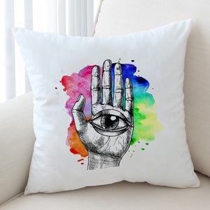 Eye In Hand Sketch Colorful Galaxy Background SWKD4420 Cushion Cover