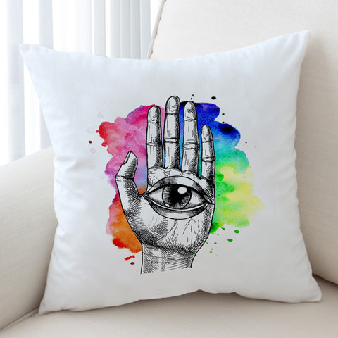 Image of Eye In Hand Sketch Colorful Galaxy Background SWKD4420 Cushion Cover