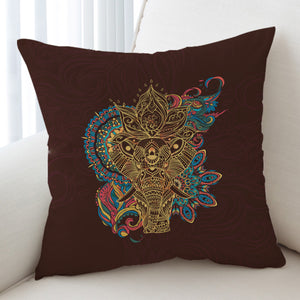 Golden Elephant Buddha Mandala Brown Theme SWKD4425 Cushion Cover