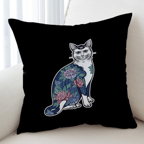 Image of Vintage Floral Navy Cat SWKD4428 Cushion Cover