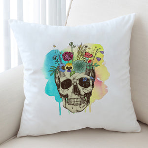 Colorful Flowers On Skull Watercolor Background SWKD4430 Cushion Cover