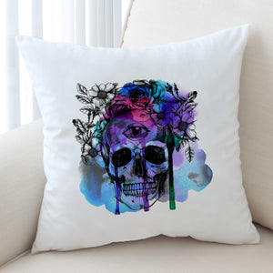 Floral Skull Black Sketch Blue & Pink Watercolor SWKD4433 Cushion Cover