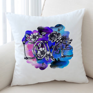 Dark Love Bone and Flowers BLue & Pink Watercolor SWKD4435 Cushion Cover