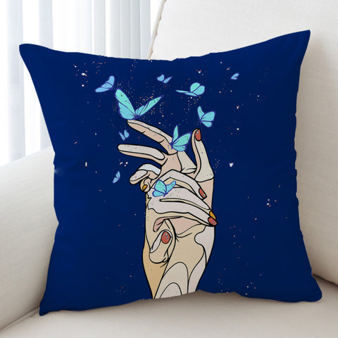 Image of Holding Hands Butterflies Night Sky Stars Illustration SWKD4437 Cushion Cover