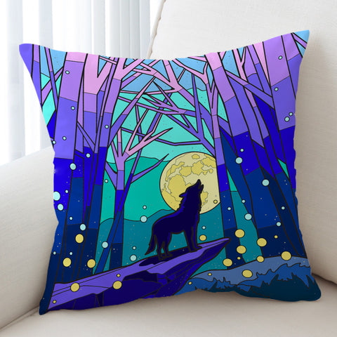 Image of Roaring Wolf In Jungle Night Illustration SWKD4438 Cushion Cover