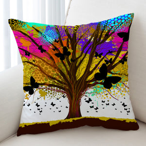 Colorful Huge Tree and Multi Butterflies SWKD4440 Cushion Cover