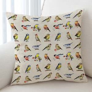 Multi Colorful Bird Collection Cream Theme SWKD4446 Cushion Cover