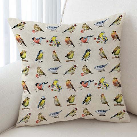 Image of Multi Colorful Bird Collection Cream Theme SWKD4446 Cushion Cover