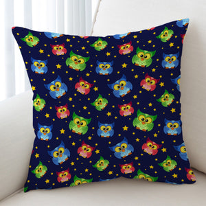 Multi Cute Colorful Owls Night Sky Illustration SWKD4448 Cushion Cover