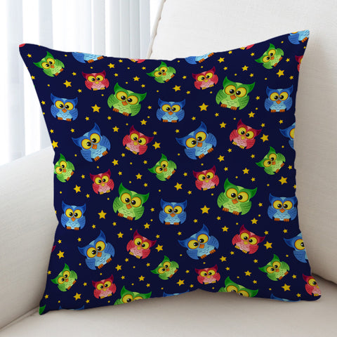 Image of Multi Cute Colorful Owls Night Sky Illustration SWKD4448 Cushion Cover