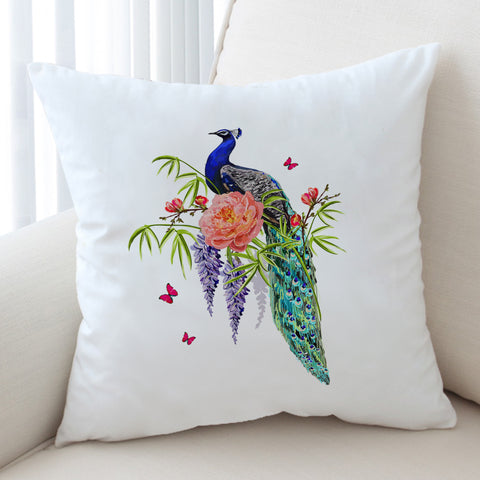 Image of Beautiful Floral Peacock SWKD4502 Cushion Cover