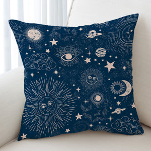 Retro Cream Sun Moon Star Sketch Galaxy Navy Theme SWKD4520 Cushion Cover