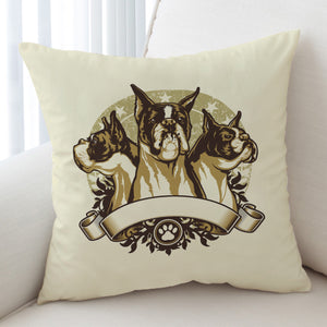 Retro Golden Three Heads Bulldogs Old School Style SWKD4535 Cushion Cover