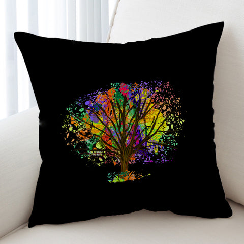 Image of Multicolor Big Tree Black Theme SWKD4577 Cushion Cover