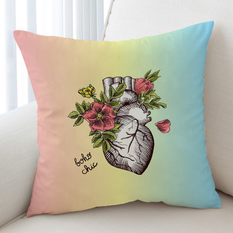 Image of Boho Chic Vintage Floral Heart Sketch SWKD4578 Cushion Cover