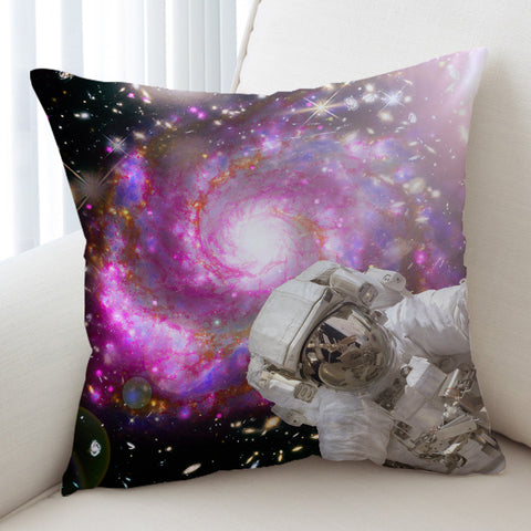Image of Pink Purple Galaxy Astronaut Theme SWKD4591 Cushion Cover