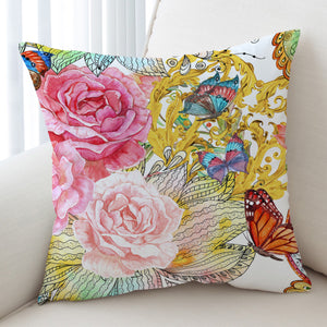 Golden Royal Flowers & Butterflies SWKD4592 Cushion Cover