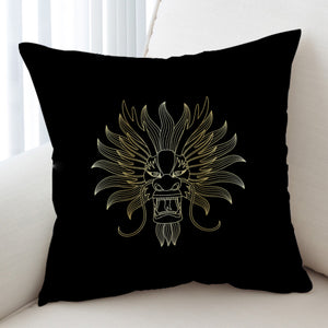 Golden Asian Dragon Head Black Theme SWKD4598 Cushion Cover