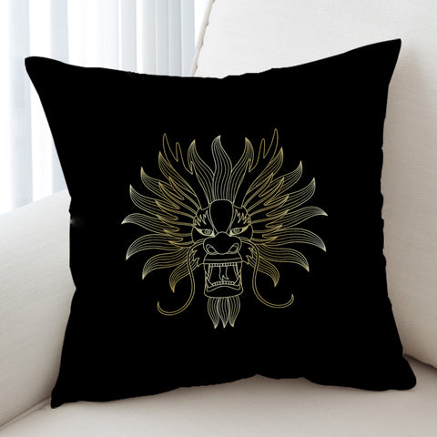 Image of Golden Asian Dragon Head Black Theme SWKD4598 Cushion Cover