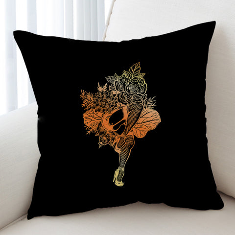 Image of Gradient Yellow & Orange Lady In The Flowers SWKD4602 Cushion Cover