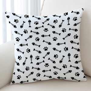 B&W Cute Fish Bone & Dog Footprint Monogram SWKD4605 Cushion Cover