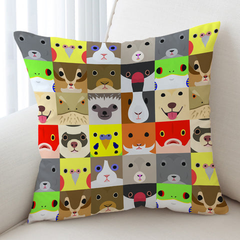Image of Cute Cartoon Animals Checkerboard SWKD4638 Cushion Cover