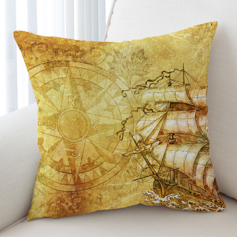 Image of Vintage Big Compass & Pirate Boat SWKD4643 Cushion Cover