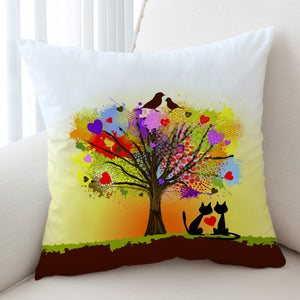 Birds & Cats Couple Colorful Tree Theme SWKD4727 Cushion Cover