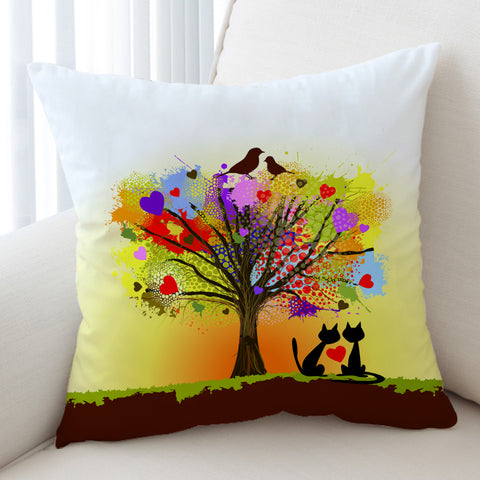 Image of Birds & Cats Couple Colorful Tree Theme SWKD4727 Cushion Cover
