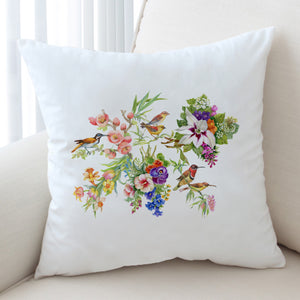 Multi Flowers & Sunbirds White Theme SWKD4732 Cushion Cover