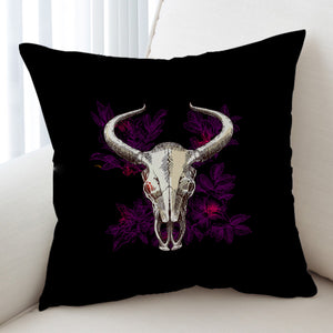 Vintage Dark Purple Floral Buffalo Skull SWKD4733 Cushion Cover