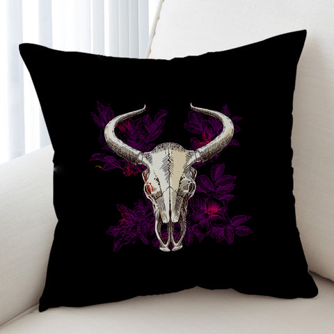 Image of Vintage Dark Purple Floral Buffalo Skull SWKD4733 Cushion Cover