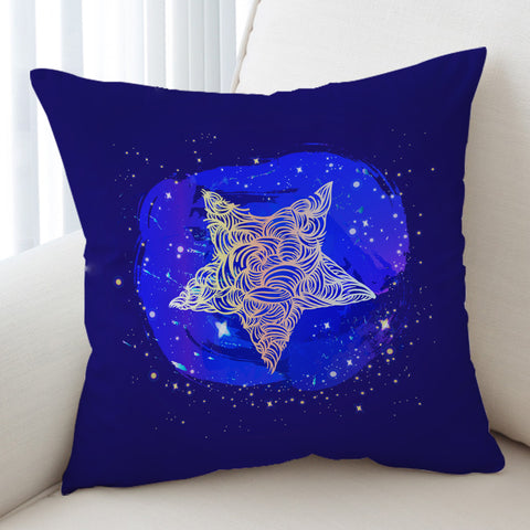 Image of Yellow Curve Star White Dot Blue Theme SWKD4734 Cushion Cover