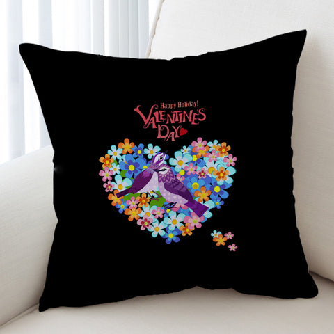 Image of Blue Couple Sunbird In Floral Heart - Valentine's Day SWKD4746 Cushion Cover