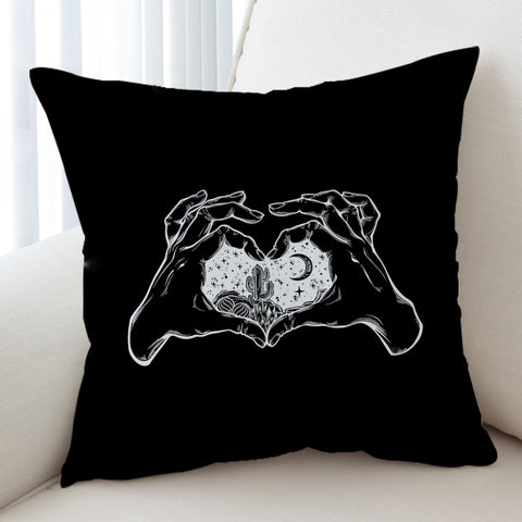 Image of B&W Heart Hands Night Cactus Sketch SWKD5161 Cushion Cover