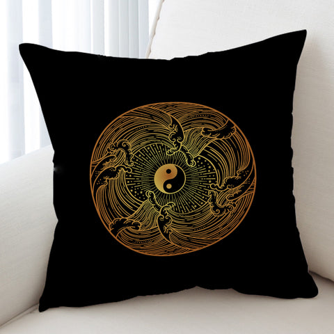 Image of Golden Circle Yin Yang Seamless Wave Pattern SWKD5162 Cushion Cover