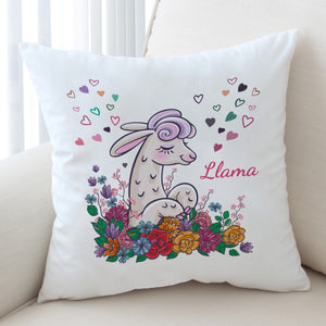 Cute Llama In Colorful Flower Garden SWKD5163 Cushion Cover