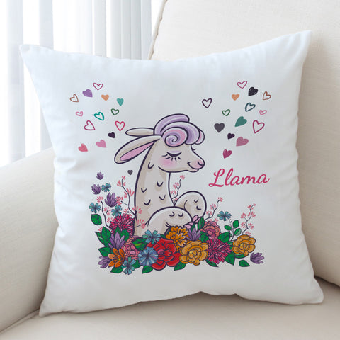 Image of Cute Llama In Colorful Flower Garden SWKD5163 Cushion Cover
