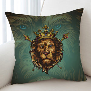 Golden King Crown Lion Green Theme SWKD5172 Cushion Cover