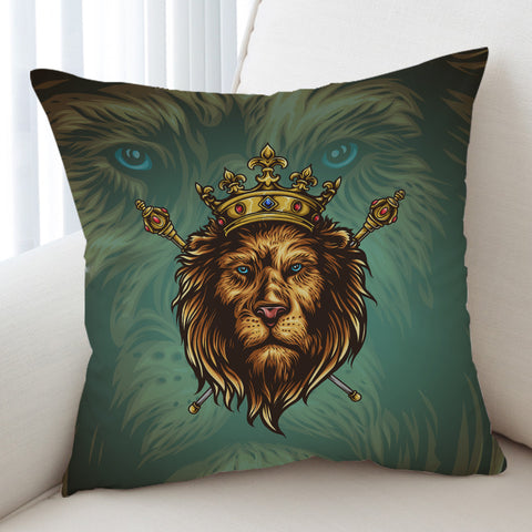 Image of Golden King Crown Lion Green Theme SWKD5172 Cushion Cover