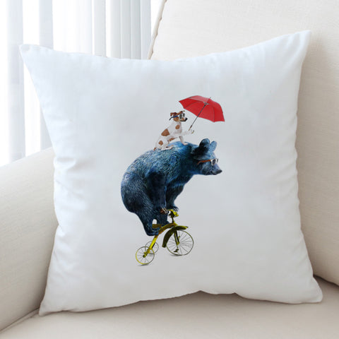 Image of Funny Sunglass Dog & Bear On Bike SWKD5181 Cushion Cover