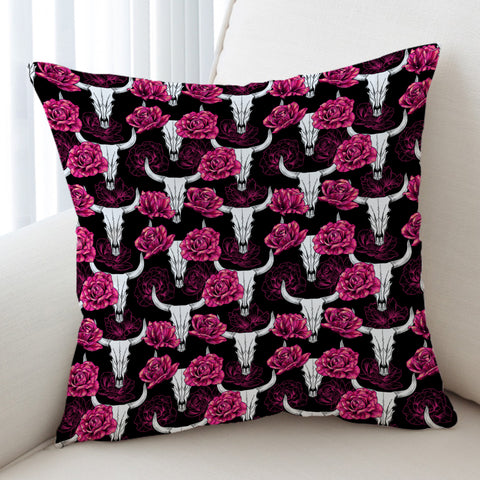 Image of Multi Pink Roses & Buffalo Skull SWKD5186 Cushion Cover