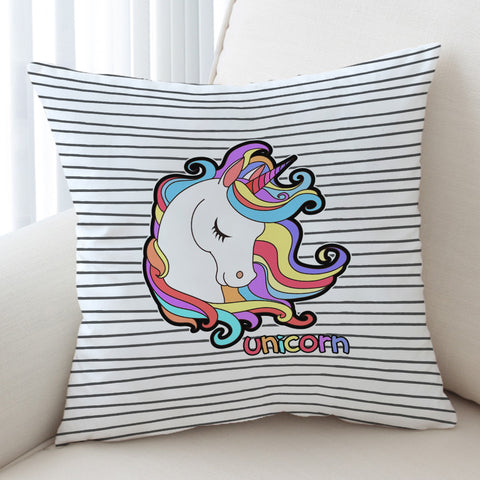 Image of Pastel Sleeping Unicorn Head Stripes SWKD5200 Cushion Cover